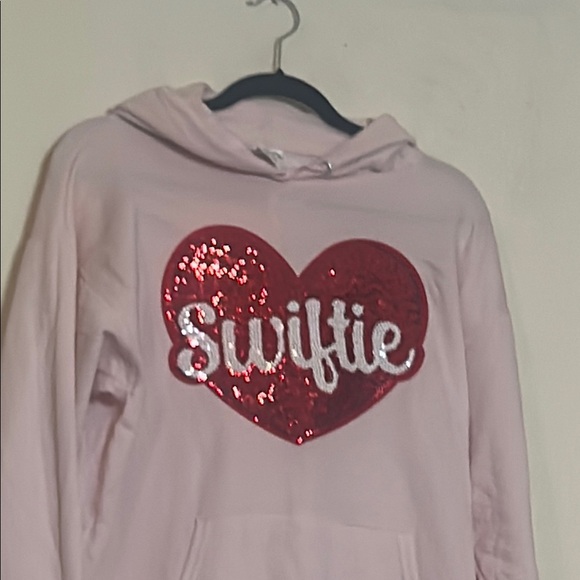 Swiftie Pink Hoodie with Red Sequin Heart - Picture 2 of 3